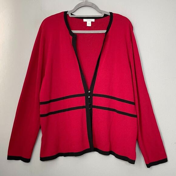 Dressbarn Plus Size 18 20 Red Black Cardigan Sweater Classic Preppy Office Siren - Picture 1 of 11